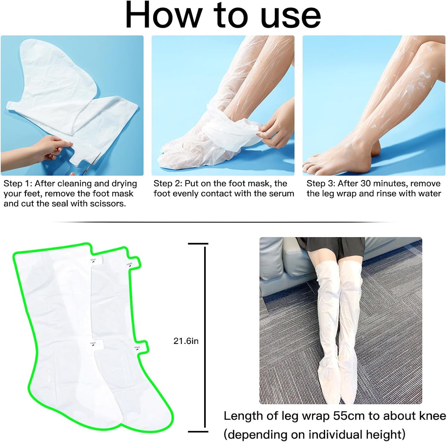 3 Pairs Hydrating Long Leg Feet Mask,Long Leg Feet Masque,Feet Peeling Mask,Moisturizing Nourishing Exfoliating Foot Mask for Women