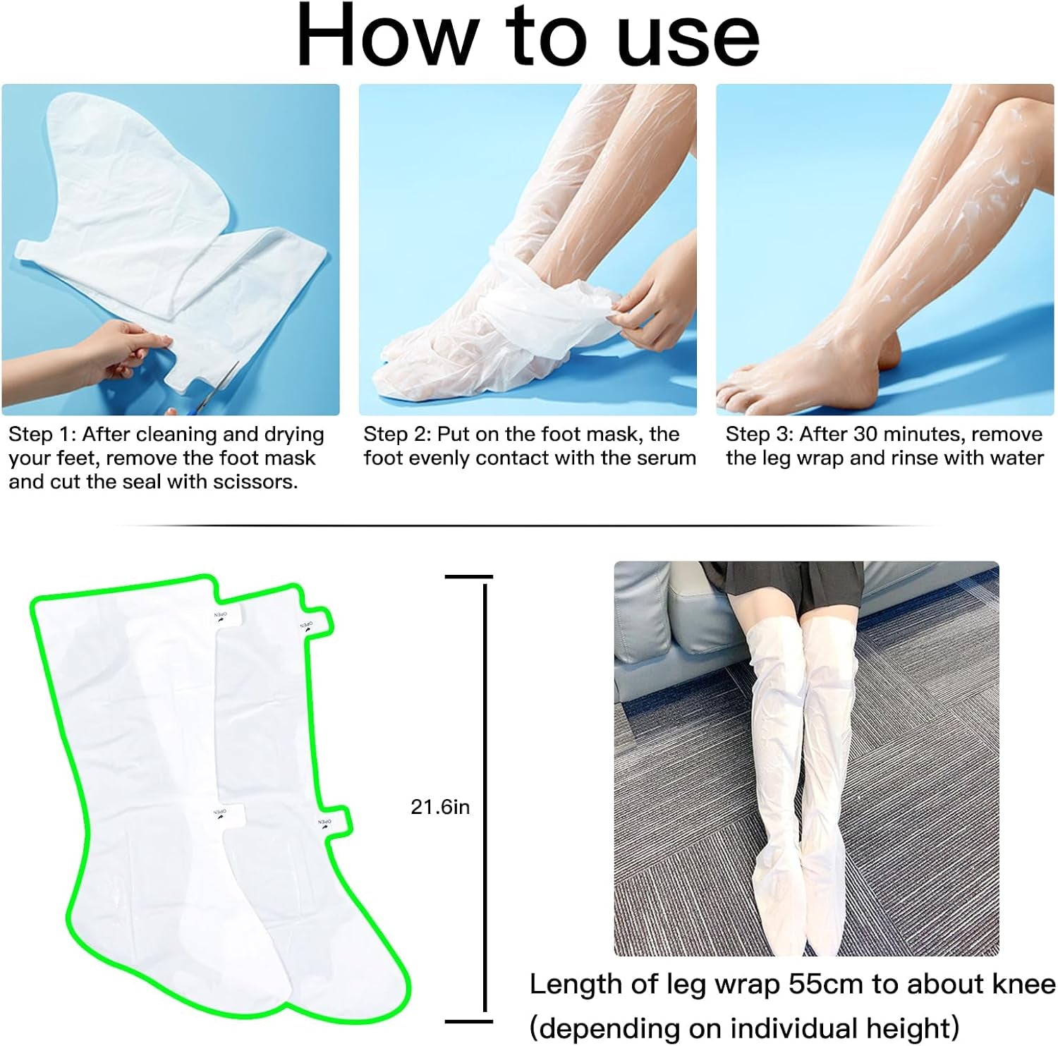 3 Pairs Hydrating Long Leg Feet Mask,Long Leg Feet Masque,Feet Peeling Mask,Moisturizing Nourishing Exfoliating Foot Mask for Women