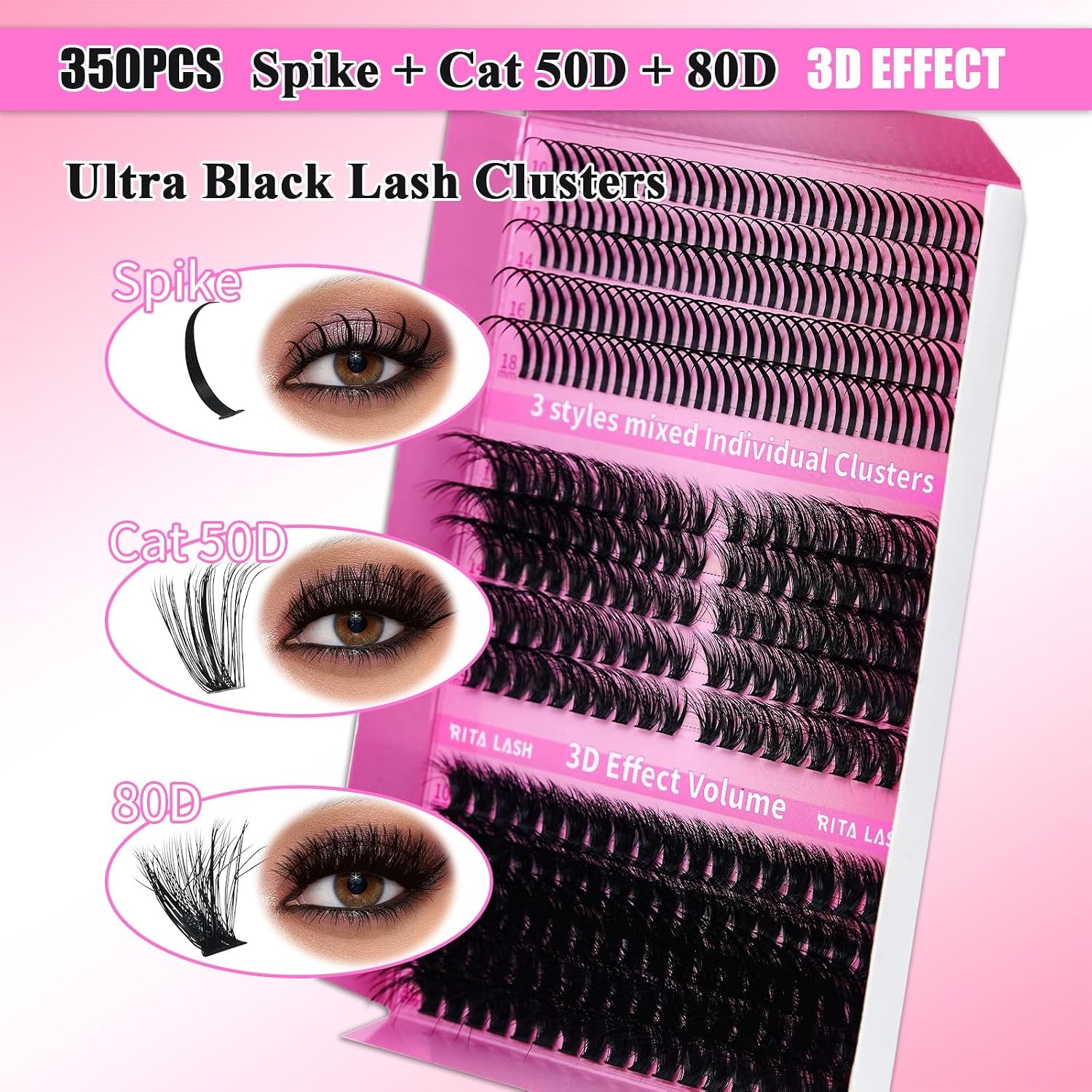 Lash Clusters Kit DIY Lash Extension Kit 3 Boxes Cluster Lashes 960Pcs Cluster Eyelash Extensions Wispy Eyelash Clusters with Lash Bond&Seal,Gift Packs for Beginners Bulk Pack(12 Counts Lash Kit-2)