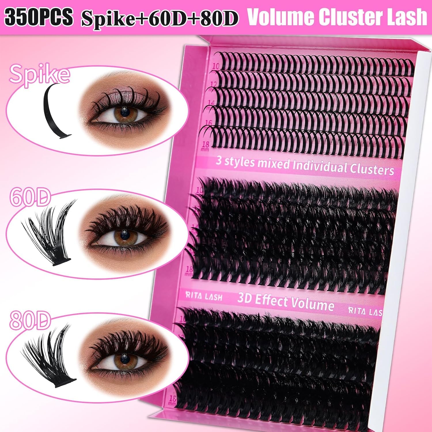 Lash Clusters Kit DIY Lash Extension Kit 3 Boxes Cluster Lashes 960Pcs Cluster Eyelash Extensions Wispy Eyelash Clusters with Lash Bond&Seal,Gift Packs for Beginners Bulk Pack(12 Counts Lash Kit-2)