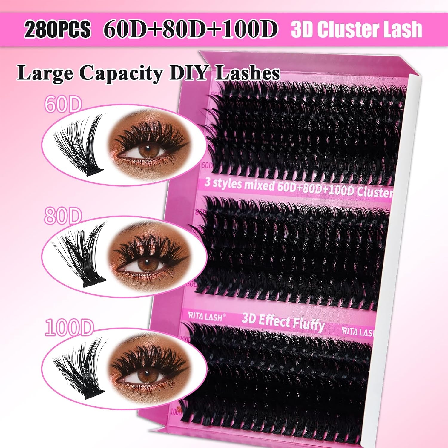 Lash Clusters Kit DIY Lash Extension Kit 3 Boxes Cluster Lashes 960Pcs Cluster Eyelash Extensions Wispy Eyelash Clusters with Lash Bond&Seal,Gift Packs for Beginners Bulk Pack(12 Counts Lash Kit-2)